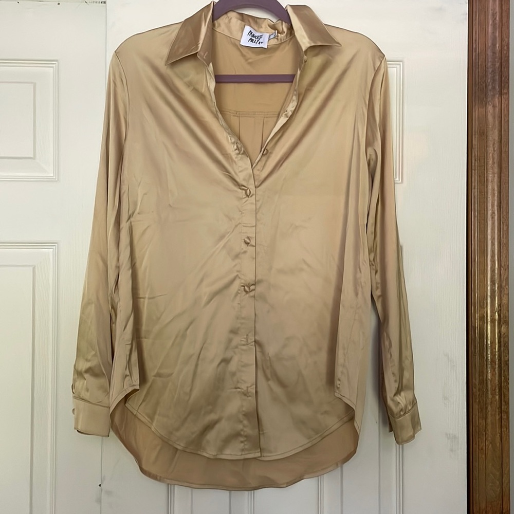 Gold silky button up blouse